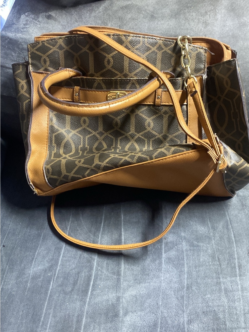 Classic Brown Patterned Tote Handbag - Designer-Inspired